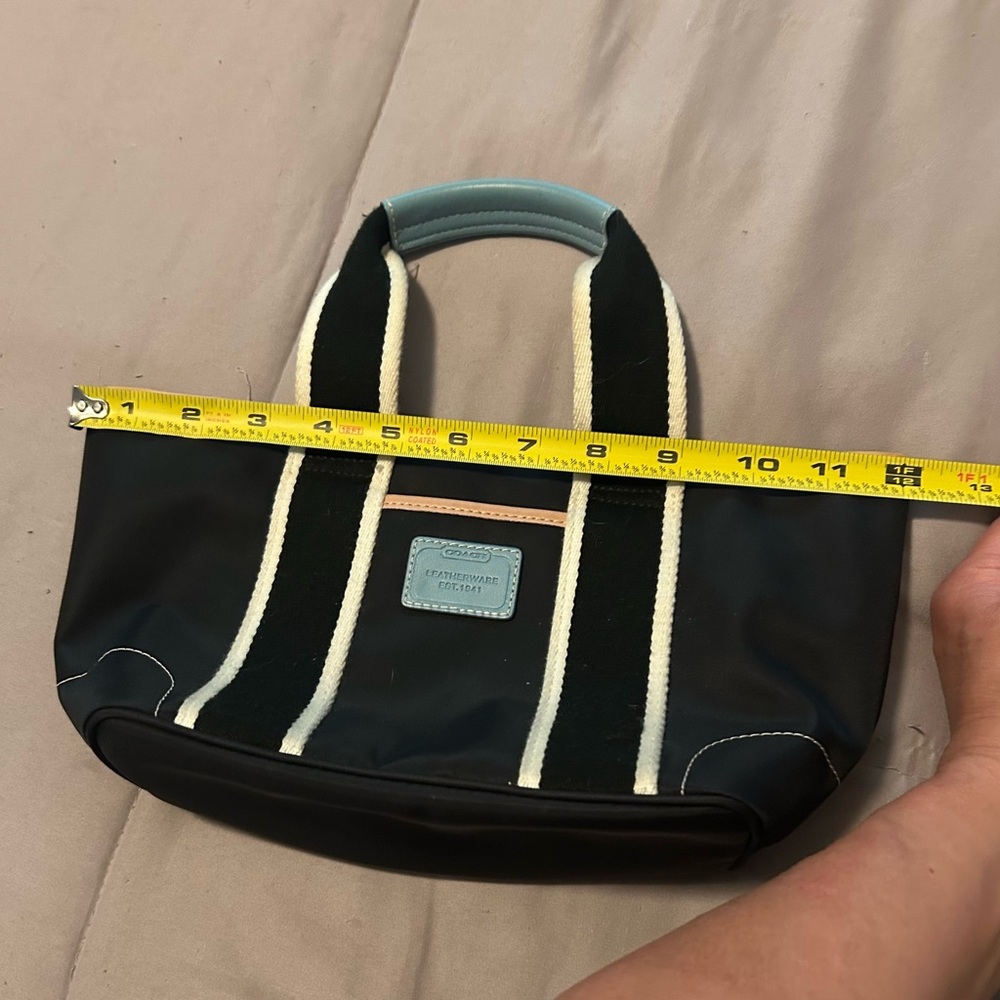 Coach Hampton nylon leather mini tote bag purse black blue summer beach - Picture 11 of 12